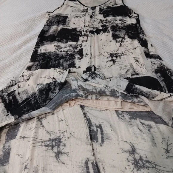 Abstract Black White Boxy Boho Lagenlook Artsy Lightweight‎ Lined Maxi Dress OS - Picture 8 of 13